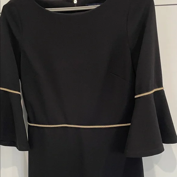 Tommy Hilfiger Women's 3/4 Bell Sleeve Elegant Black Dress With Gold Trim - Picture 6 of 16